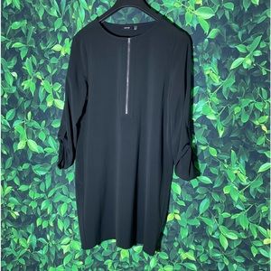 APT 9 Black Tunic Dress Zip Up Long Sleeve Roll Tab Large